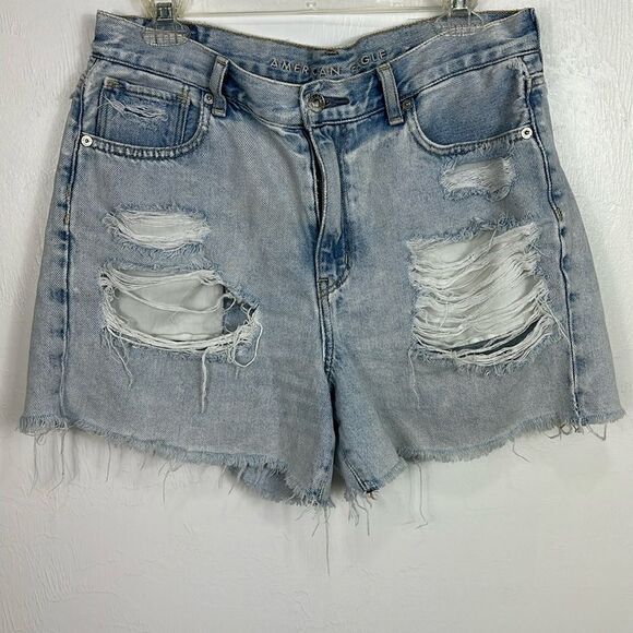 American Eagle Outfitters Blue Cotton Distressed Mom Short Size 8 - Picture 1 of 9